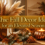 A collection of fall decor items including leaves, candles, and pumpkins.