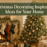 A living room decorated for Christmas with a tree and festive decorations.