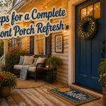 A beautifully designed front porch with fresh paint and decorative elements.