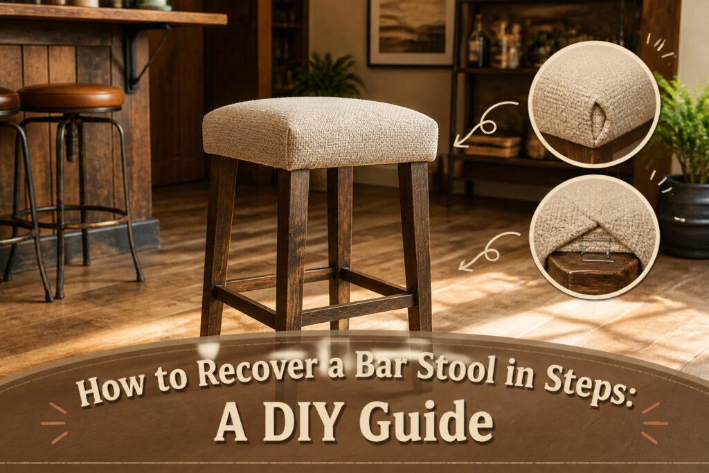 A bar stool with its seat removed, showing the base and old upholstery.