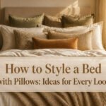 A bed with multiple pillows arranged neatly in a stylish manner.