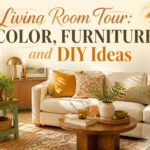 Cozy living room with a sofa, coffee table, and warm decor.