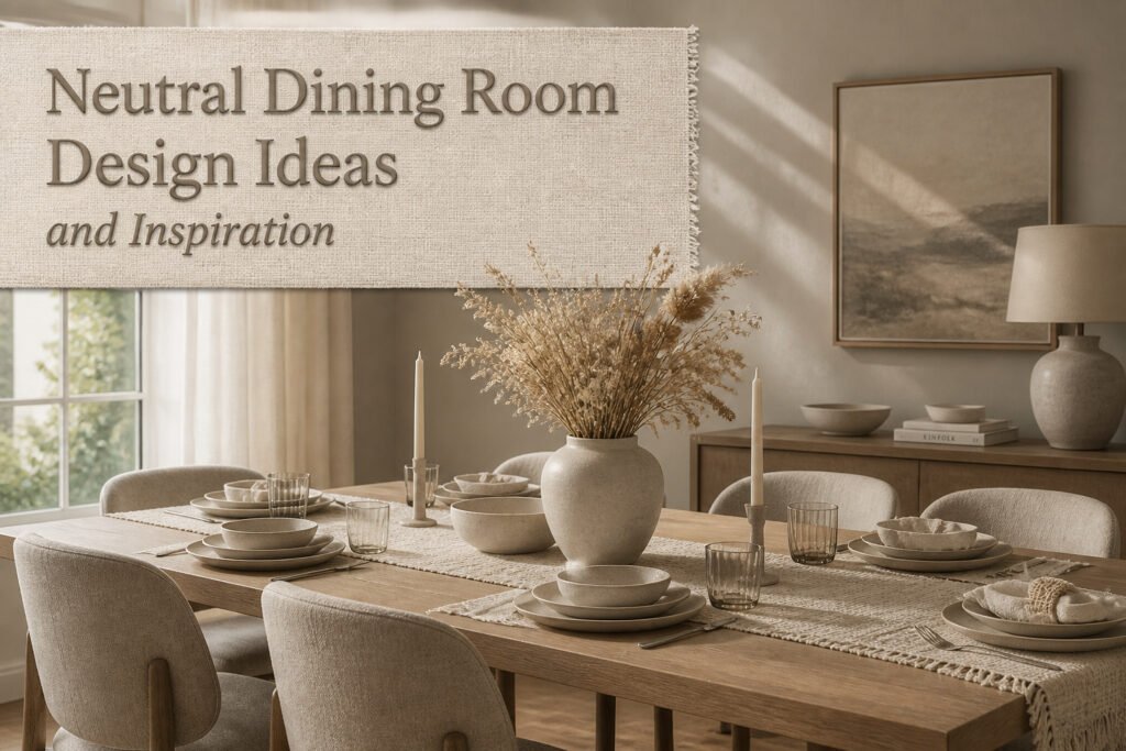 A neutral dining room with a mix of textures and soft colors.