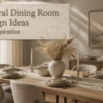 A neutral dining room with a mix of textures and soft colors.