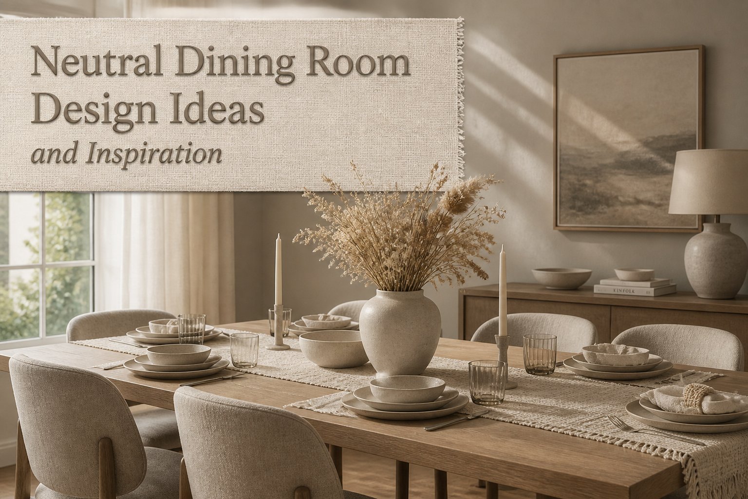 A neutral dining room with a mix of textures and soft colors.