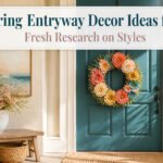Colorful entryway decorated with spring flowers and decor ideas.