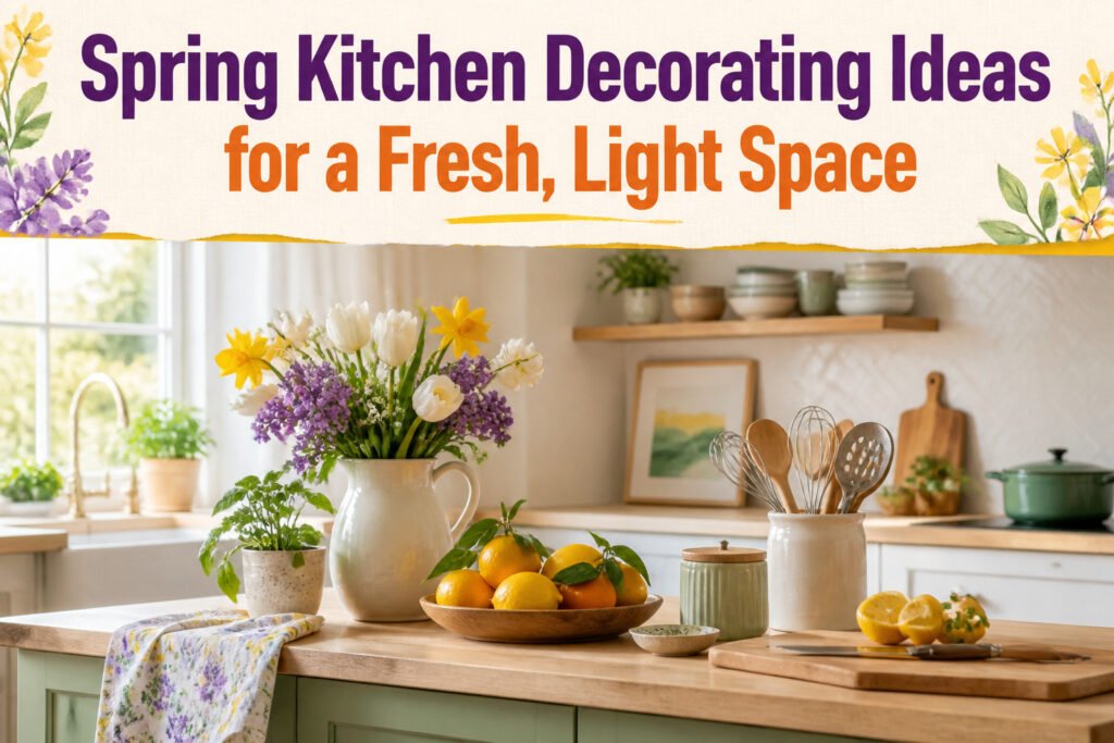 Bright kitchen with fresh flowers and spring decorations.