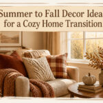 A decorated living space featuring warm colors and seasonal decor.