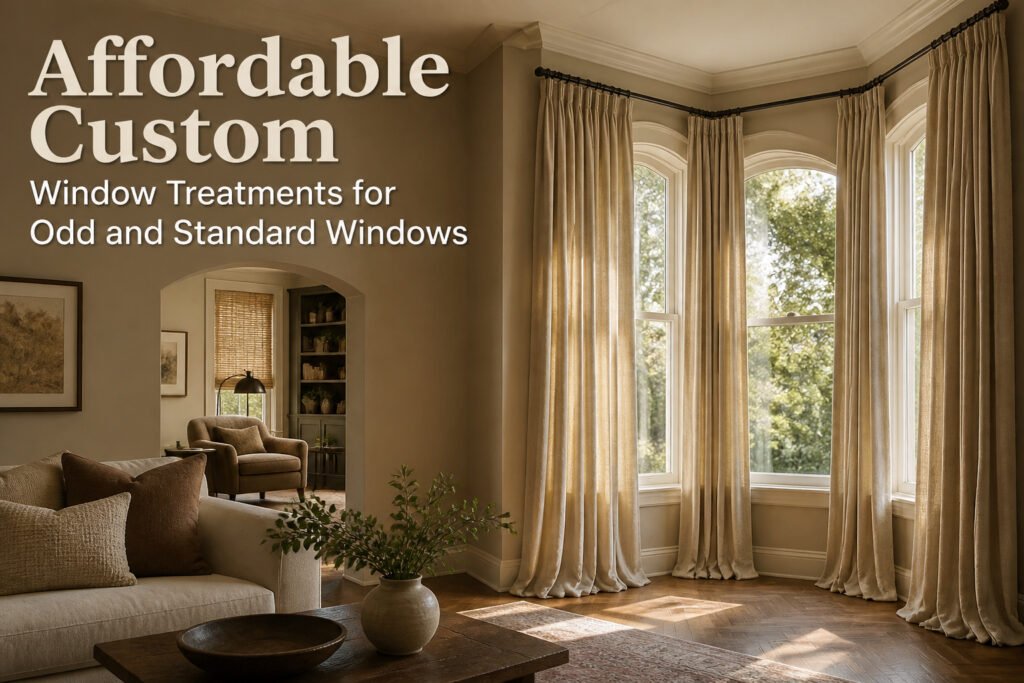 Various types of window treatments displayed in a bright room.