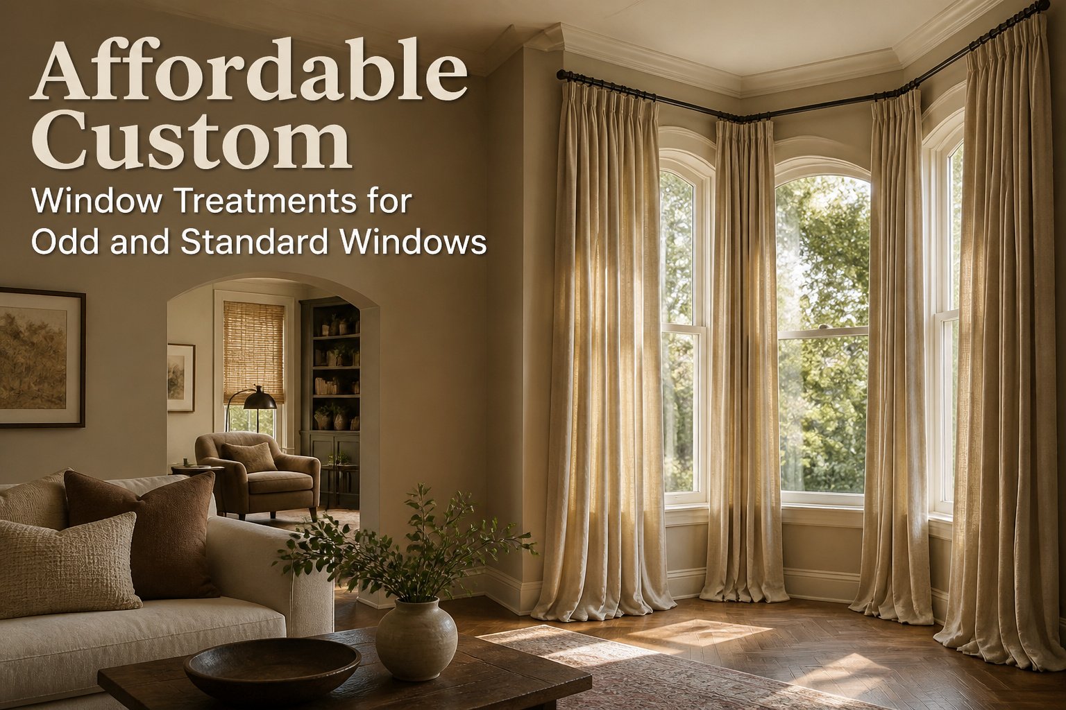 Various types of window treatments displayed in a bright room.